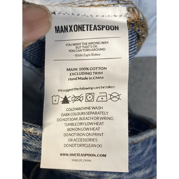 Man X One Teaspoon Men Blue Suede Mr Browns Paint Splattered Distressed Jeans 31 - Picture 9 of 10